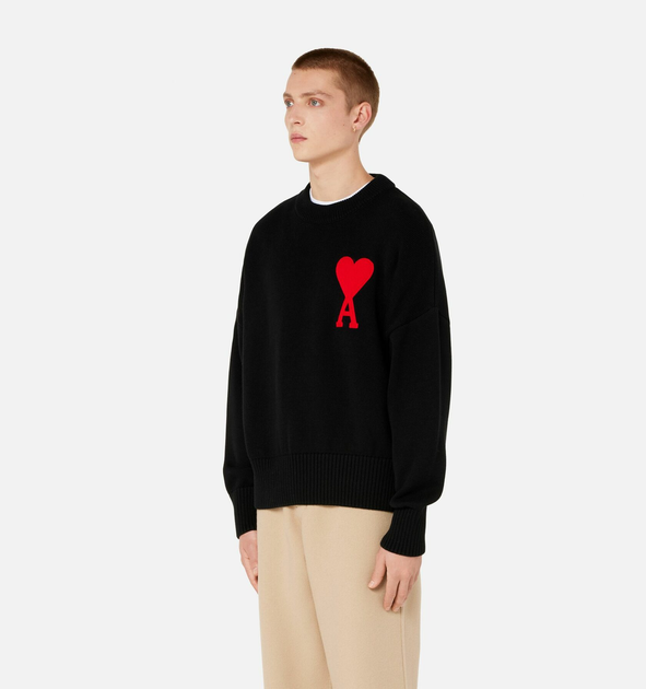 Ami Paris Ami De Coeur Oversize Sweater Black Red Heart Xs