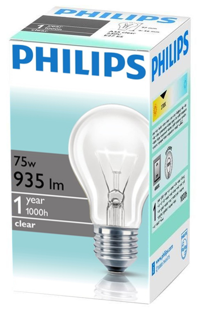 Лампа накаливания Philips Standard E27 75W 230V A55 CL 1CT 12X10