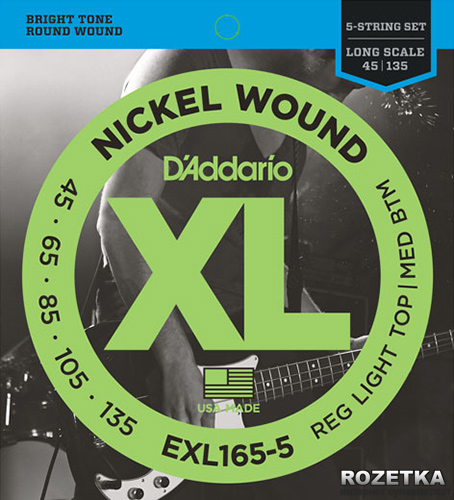 DAddario EXL165-5 XL Nickel Wound Bass Reg Light Top/Med Bottom 5-String (45-135)
DAddario EXL165-5 XL Nickel Wound Bass Reg Light Top/Med Bottom 5-String (45-135)