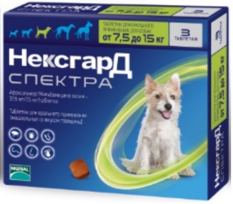 Таблетки от блох, клещей и глистов NexGard Spectra для собак от 7,5 до 15 кг 3 шт
Таблетки от блох, клещей и глистов NexGard Spectra для собак от 7,5 до 15 кг 3 шт