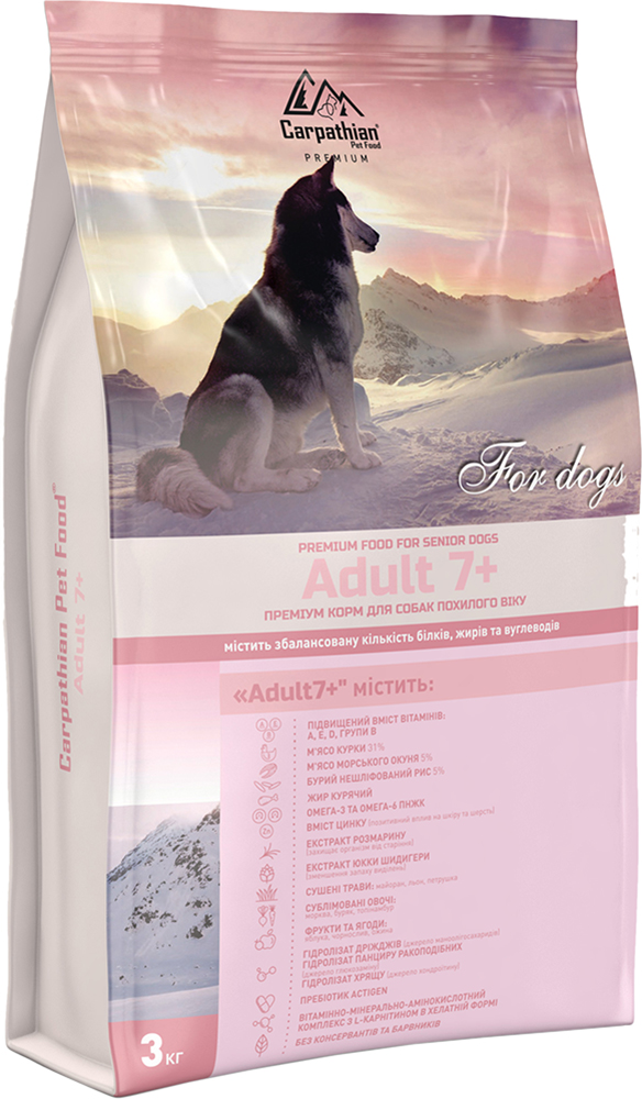 Сухой корм Carpathian Pet Food Adult 7+ с курицей, морским окунем и рисом для пожилых собак от 7 лет 3 кг
Сухой корм Carpathian Pet Food Adult 7+ с курицей, морским окунем и рисом для пожилых собак от 7 лет 3 кг
