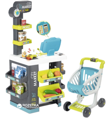 Интерактивный супермаркет Smoby Toys City Market со звуковыми эффектами, тележкой и аксессуарами (350212) (3032163502128)
Интерактивный супермаркет Smoby Toys City Market со звуковыми эффектами, тележкой и аксессуарами (350212) (3032163502128)