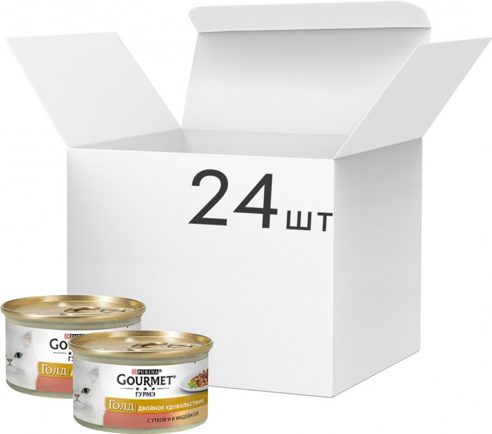 Упаковка влажного корма Purina Gourmet Gold Двойное удовольствие с уткой и индейкой 24 шт по 85 г (7613031381067)
Упаковка влажного корма Purina Gourmet Gold Двойное удовольствие с уткой и индейкой 24 шт по 85 г (7613031381067)