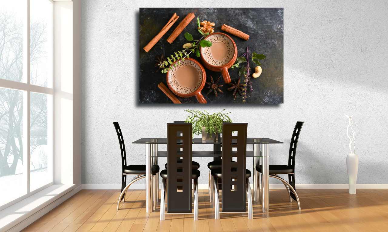 Картина на холсте Две чашки органического чая с молоком и специями, Индия 100х70 
Картина на холсте Две чашки органического чая с молоком и специями, Индия 100х70