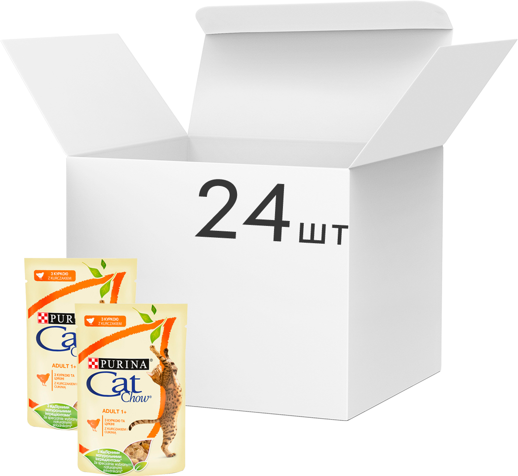 Упаковка влажного корма для кошек Purina Cat Chow Adult с курицей и кабачками 85 г x 24 шт
Упаковка влажного корма для кошек Purina Cat Chow Adult с курицей и кабачками 85 г x 24 шт