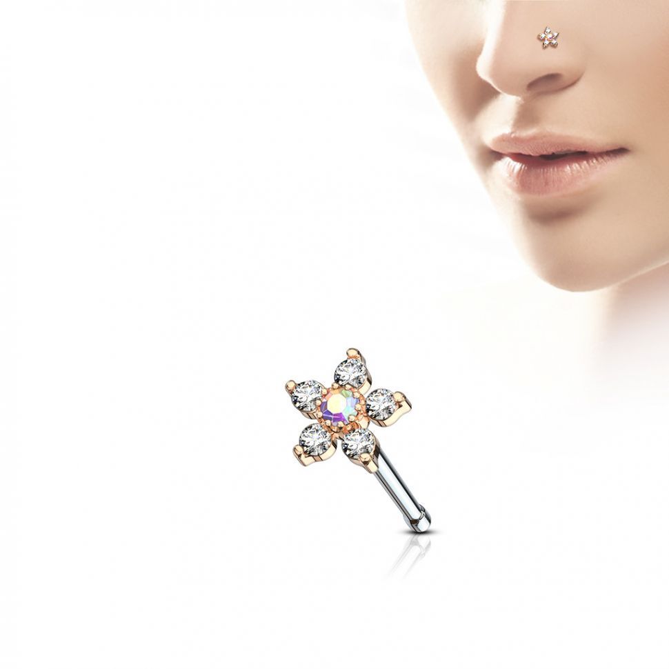 Серьга для пирсинга носа PiercedFish NOB-625 с фианитами в форме цветка (Центральный Натуральный камень: Северное сияние; Цвет металла: Розовое золото)
Серьга для пирсинга носа PiercedFish NOB-625 с фианитами в форме цветка (Центральный Натуральный камень: Северное сияние; Цвет металла: Розовое золото)