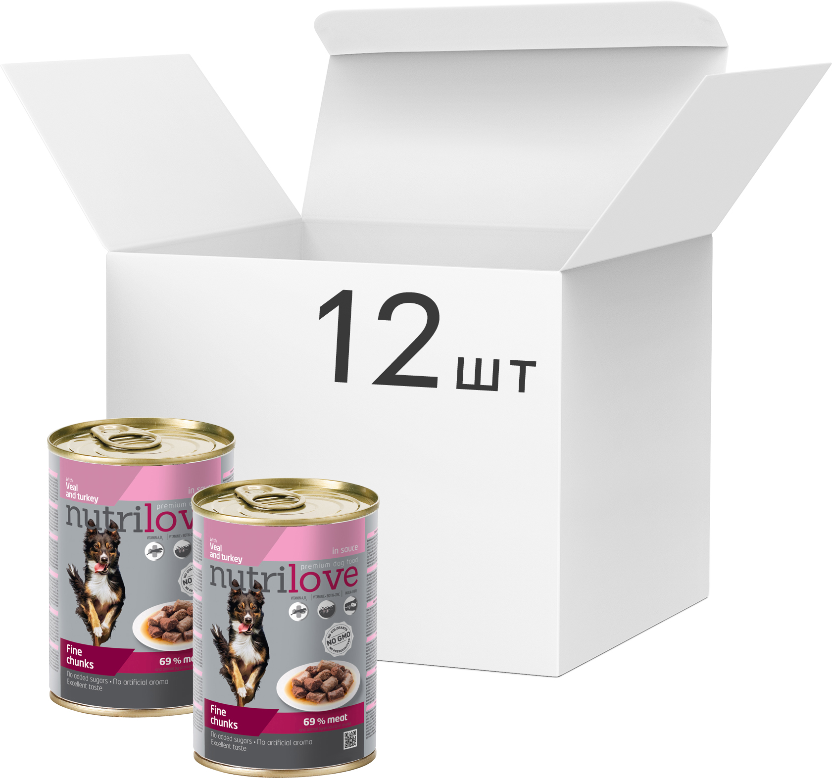 Упаковка влажного корма Nutrilove для собак c кусочками телятины и индейки в подливе 12 шт по 415 г
Упаковка влажного корма Nutrilove для собак c кусочками телятины и индейки в подливе 12 шт по 415 г