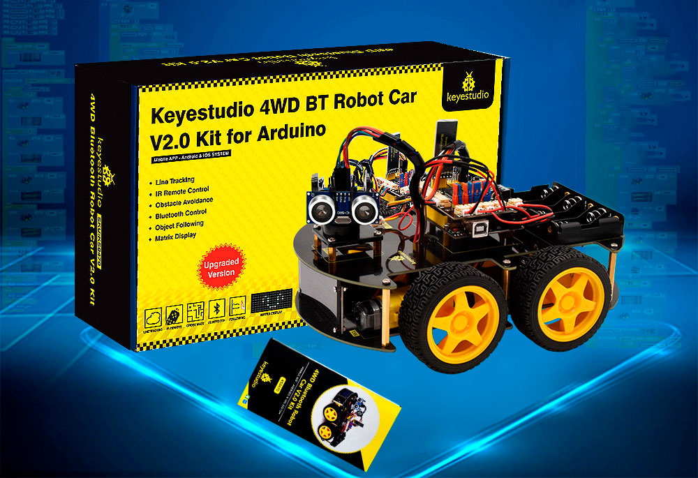 Робот автомобиль набор многофункциональный 4WD BT Robot Car V2.0 (2020) для Arduino
Робот автомобиль набор многофункциональный 4WD BT Robot Car V2.0 (2020) для Arduino