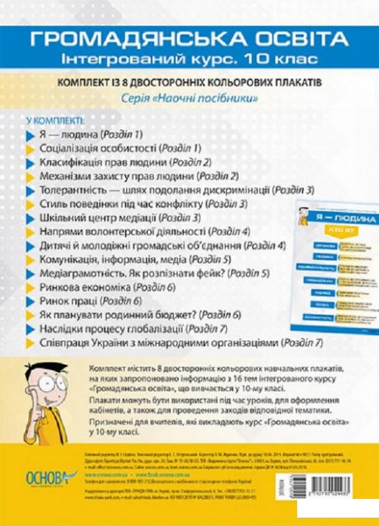 Громадянська освіта. Інтегрований курс. 10 клас. Комплект із 8 двосторонніх кольорових плакатів (1223516)
Громадянська освіта. Інтегрований курс. 10 клас. Комплект із 8 двосторонніх кольорових плакатів (1223516)