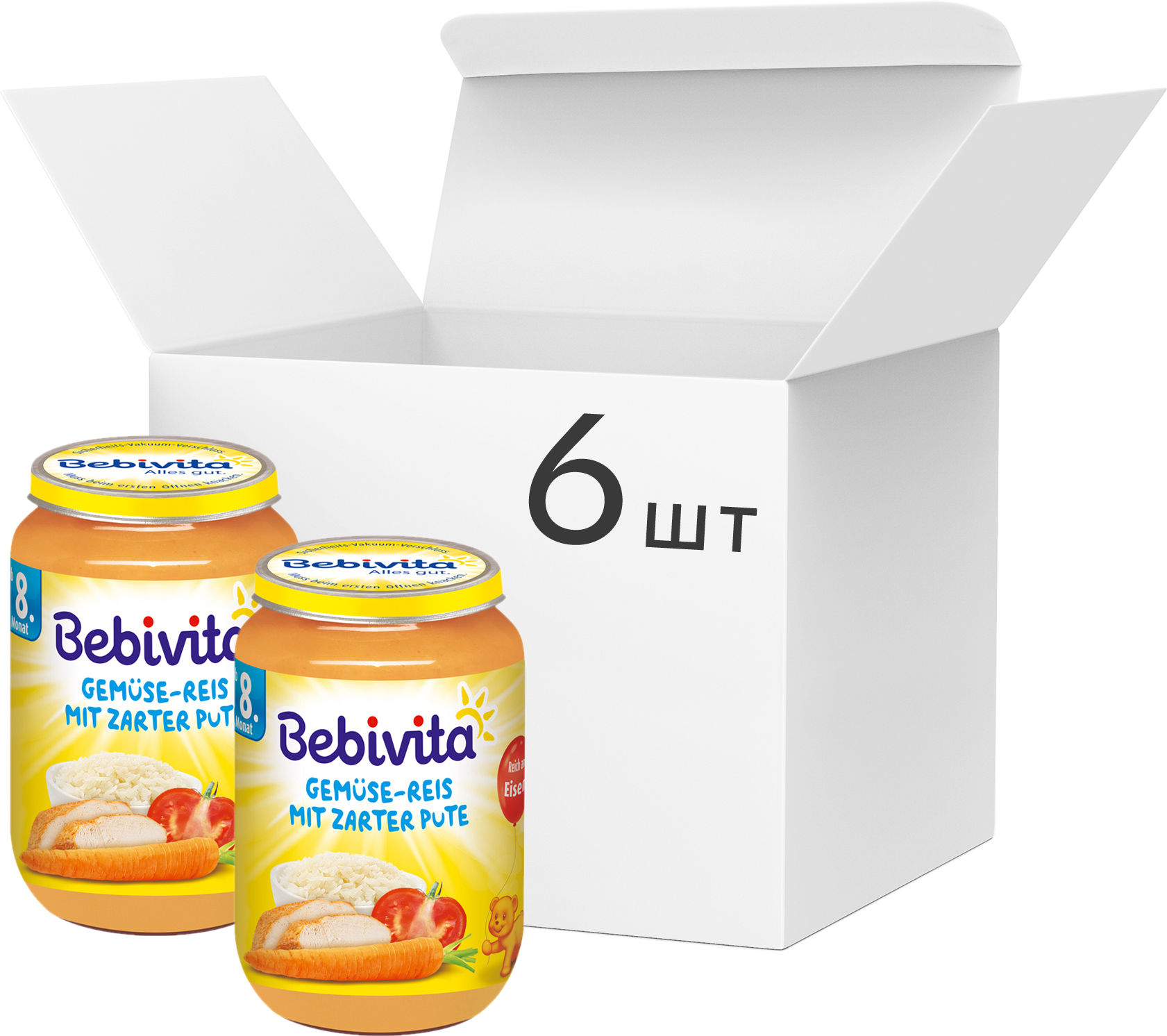 Упаковка овоще-мясного пюре Bebivita Овощи и рис с нежной индейкой 220 г х 6 шт (4018852010449)
Упаковка овоще-мясного пюре Bebivita Овощи и рис с нежной индейкой 220 г х 6 шт (4018852010449)