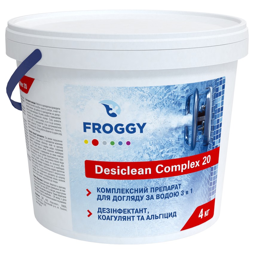 Дезинфектант 3 в 1 на основе хлора Froggy Desiclean Complex 4 кг ( табл. по 20 гр)
Дезинфектант 3 в 1 на основе хлора Froggy Desiclean Complex 4 кг ( табл. по 20 гр)