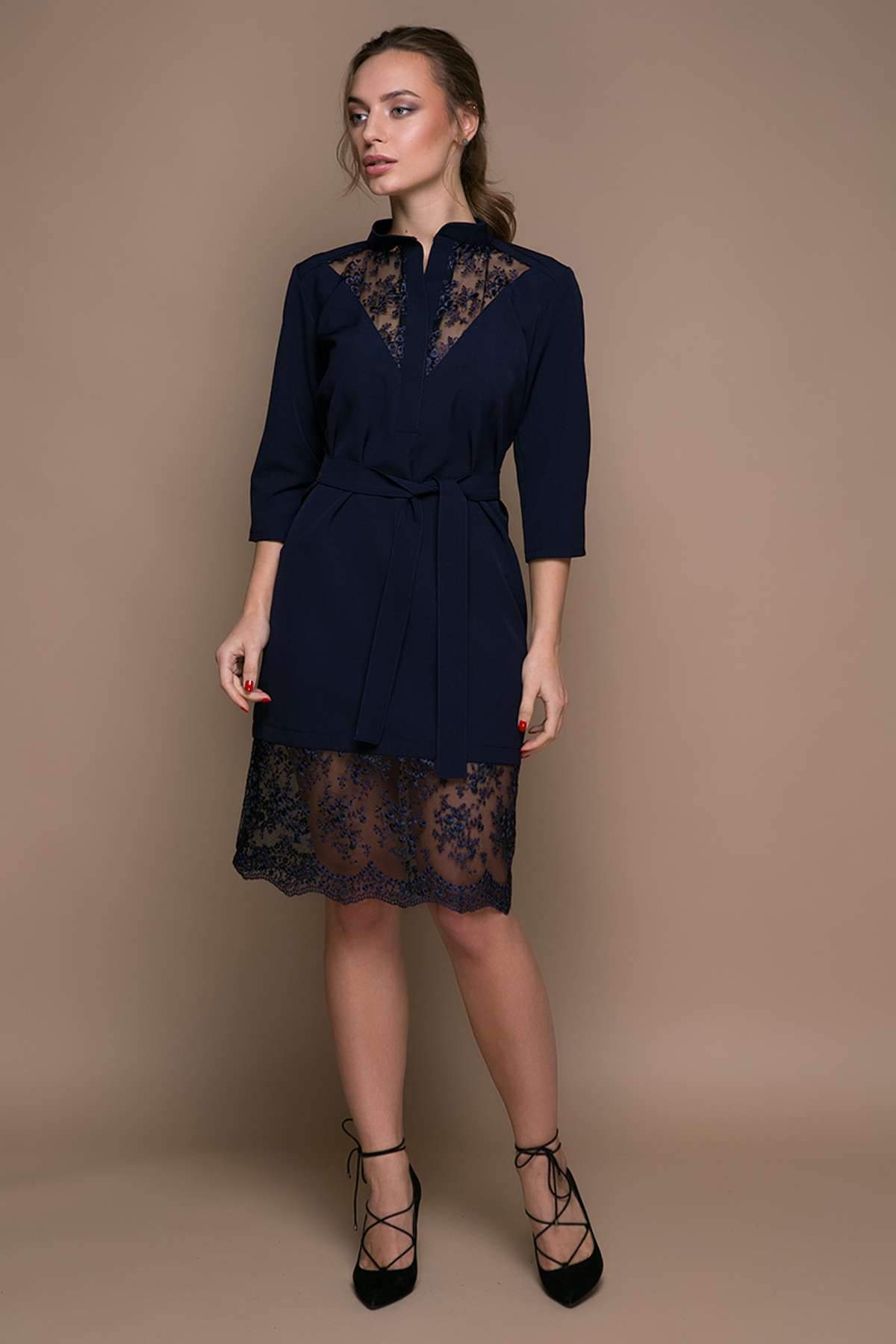 Платье с кружевной отделкой Zefir VERA темно-синее, Платье с кружевной отделкой Zefir VERA темно-синее S
