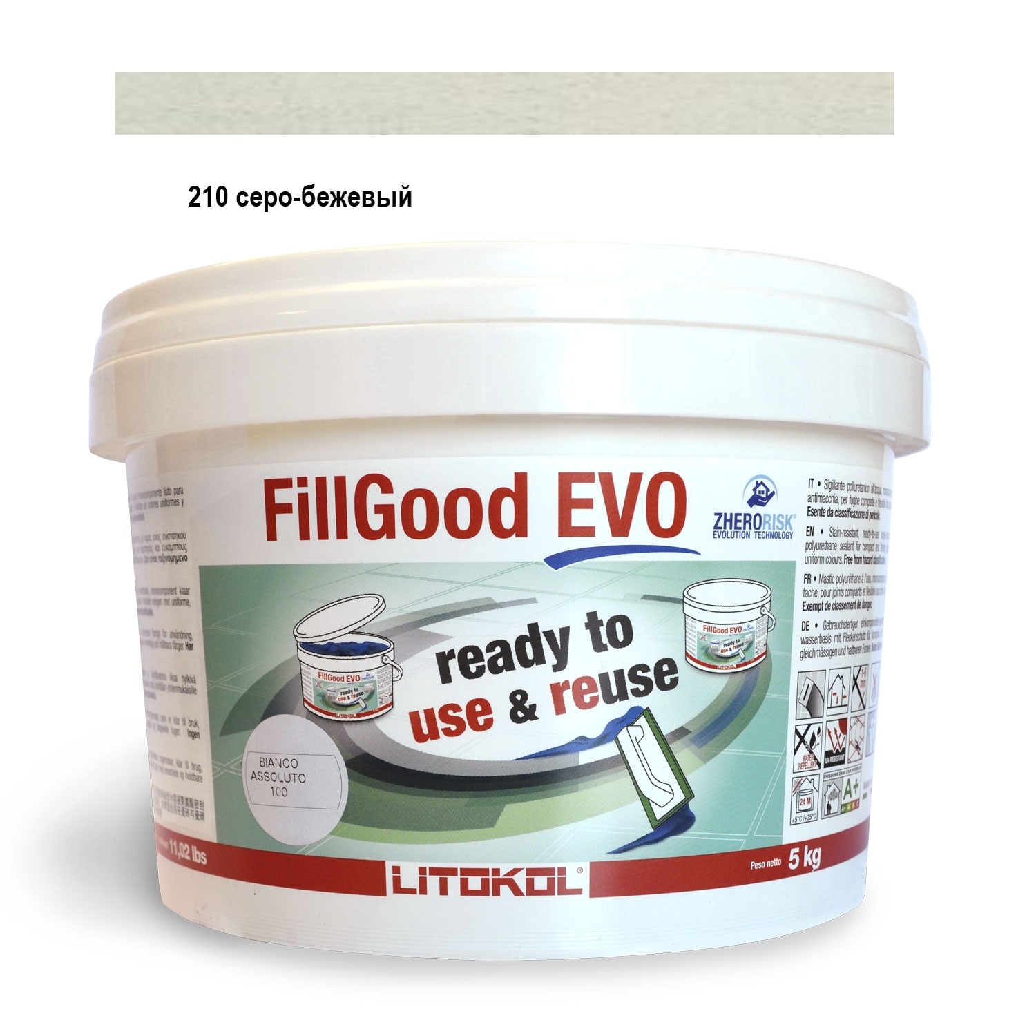 Затирочная смесь для затирки швов шириной от 1 до 6 мм Litokol FillGood EVO 210 серо-бежевый 5 кг
Затирочная смесь для затирки швов шириной от 1 до 6 мм Litokol FillGood EVO 210 серо-бежевый 5 кг