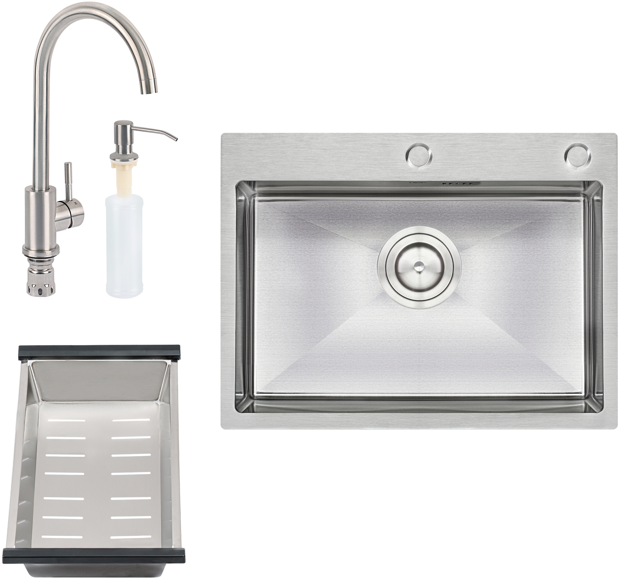 Кухонная мойка QTAP D6045 Satin с коландером + смеситель + дозатор для моющего средства
Кухонная мойка QTAP D6045 Satin с коландером + смеситель + дозатор для моющего средства