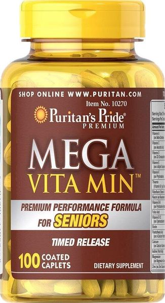 Мультивитамины для пожилых Mega Vita Min for Seniors Puritan's Pride 100 каплет (PP221)
Мультивитамины для пожилых Mega Vita Min for Seniors Puritan's Pride 100 каплет (PP221)