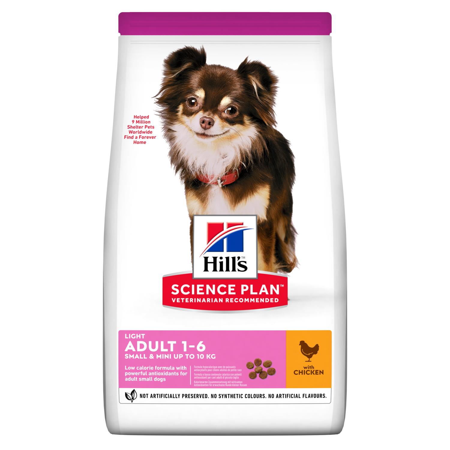 Легкий сухой корм HILL'S SCIENCE PLAN Adult Light Small & Mini для малоактивных собак малых пород, с Курицей - 6 кг
Легкий сухой корм HILL'S SCIENCE PLAN Adult Light Small & Mini для малоактивных собак малых пород, с Курицей - 6 кг