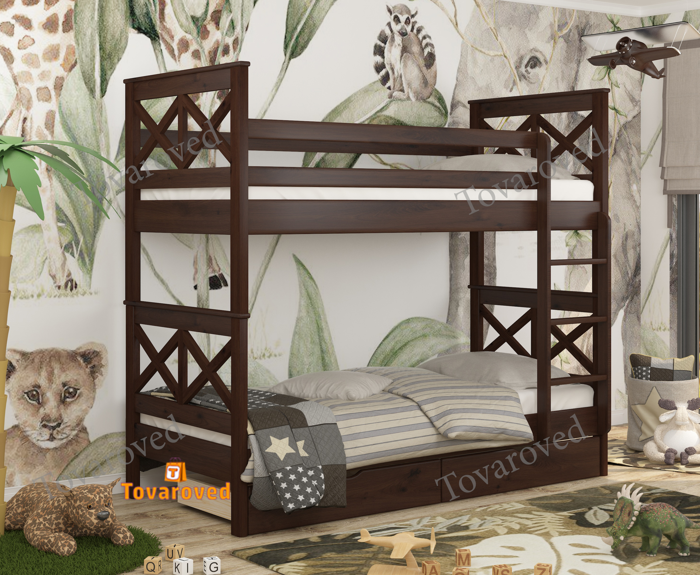 Двухъярусная кровать с Ящиками 80х200 Wellmebely Маугли Трансформер сосна Орех Темный Л6 
Двухъярусная кровать с Ящиками 80х200 Wellmebely Маугли Трансформер сосна Орех Темный Л6