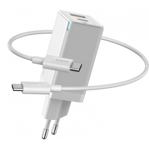 Сетевое зарядное устройство Baseus GaN Mini QC3.0+PD3.0 45W USB+Type_C 5A + кабель Baseus Type_C to Type_C 60W 20V/3A 1м Белый CCGAN_Q02
Сетевое зарядное устройство Baseus GaN Mini QC3.0+PD3.0 45W USB+Type_C 5A + кабель Baseus Type_C to Type_C 60W 20V/3A 1м Белый CCGAN_Q02