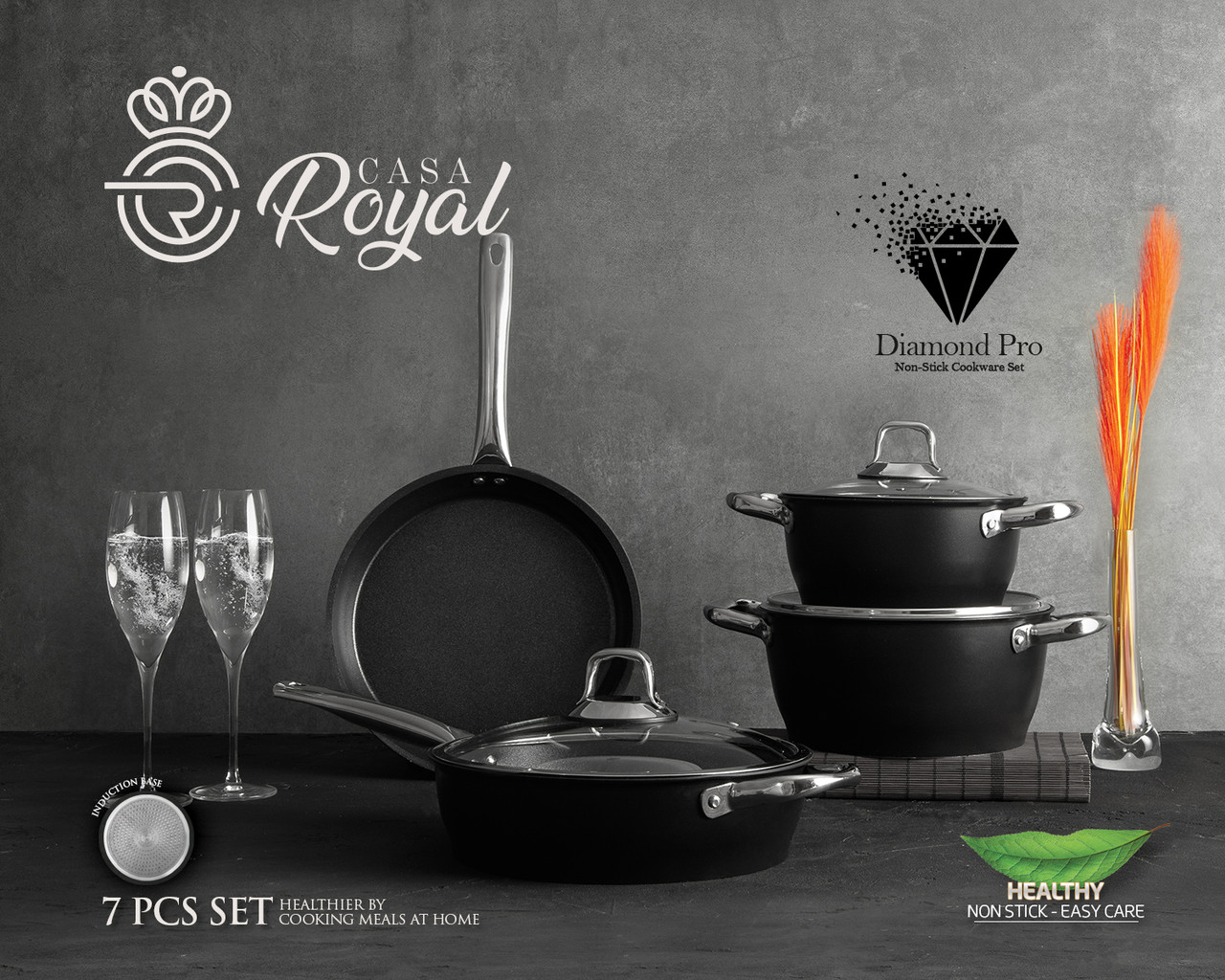 Набор посуды 7 предметов САЅА ROYAL "Greblon Diamond Pro" P-UKR 20100 black
Набор посуды 7 предметов САЅА ROYAL "Greblon Diamond Pro" P-UKR 20100 black