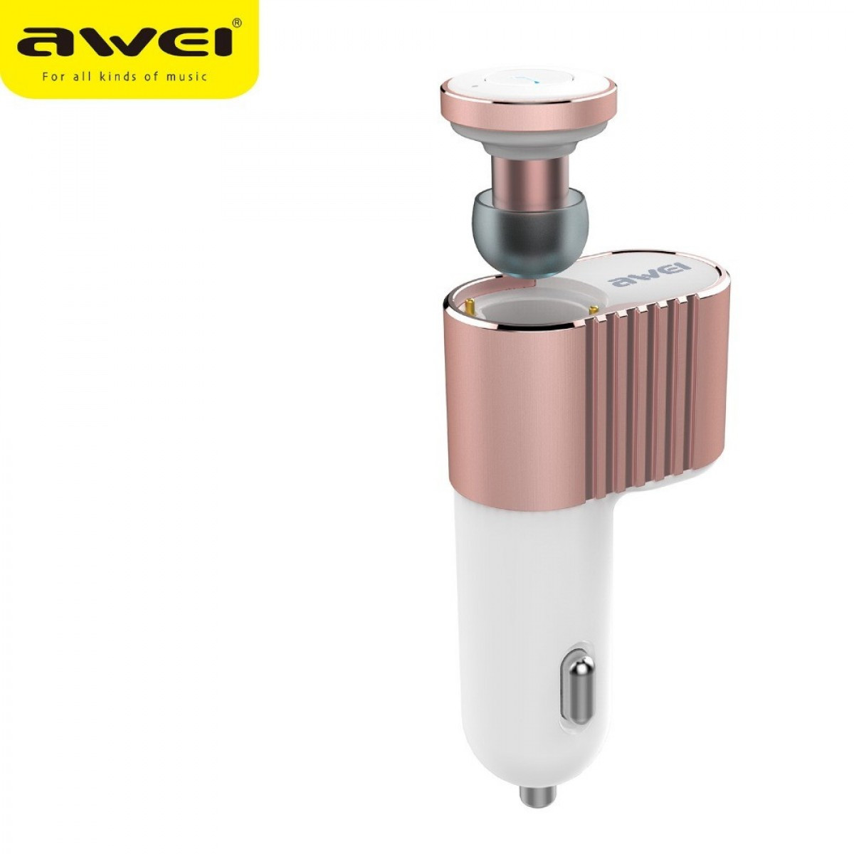 Автомобильное зарядное устройство + Bluetooth гарнитура Awei A871BL (2 USB, 1А+2.1А) rose gold
Автомобильное зарядное устройство + Bluetooth гарнитура Awei A871BL (2 USB, 1А+2.1А) rose gold