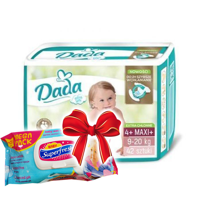 Подгузники Dada Extra Soft 4+ Maxi+ (9-20 кг), 42 шт + cалфетки Superfresh 120 шт СО СКИДКОЙ
Подгузники Dada Extra Soft 4+ Maxi+ (9-20 кг), 42 шт + cалфетки Superfresh 120 шт СО СКИДКОЙ
