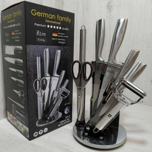 Набор ножей кухонных с подставкой + ножницы из нерж. стали German Family GF-S06 
Набор ножей кухонных с подставкой + ножницы из нерж. стали German Family GF-S06