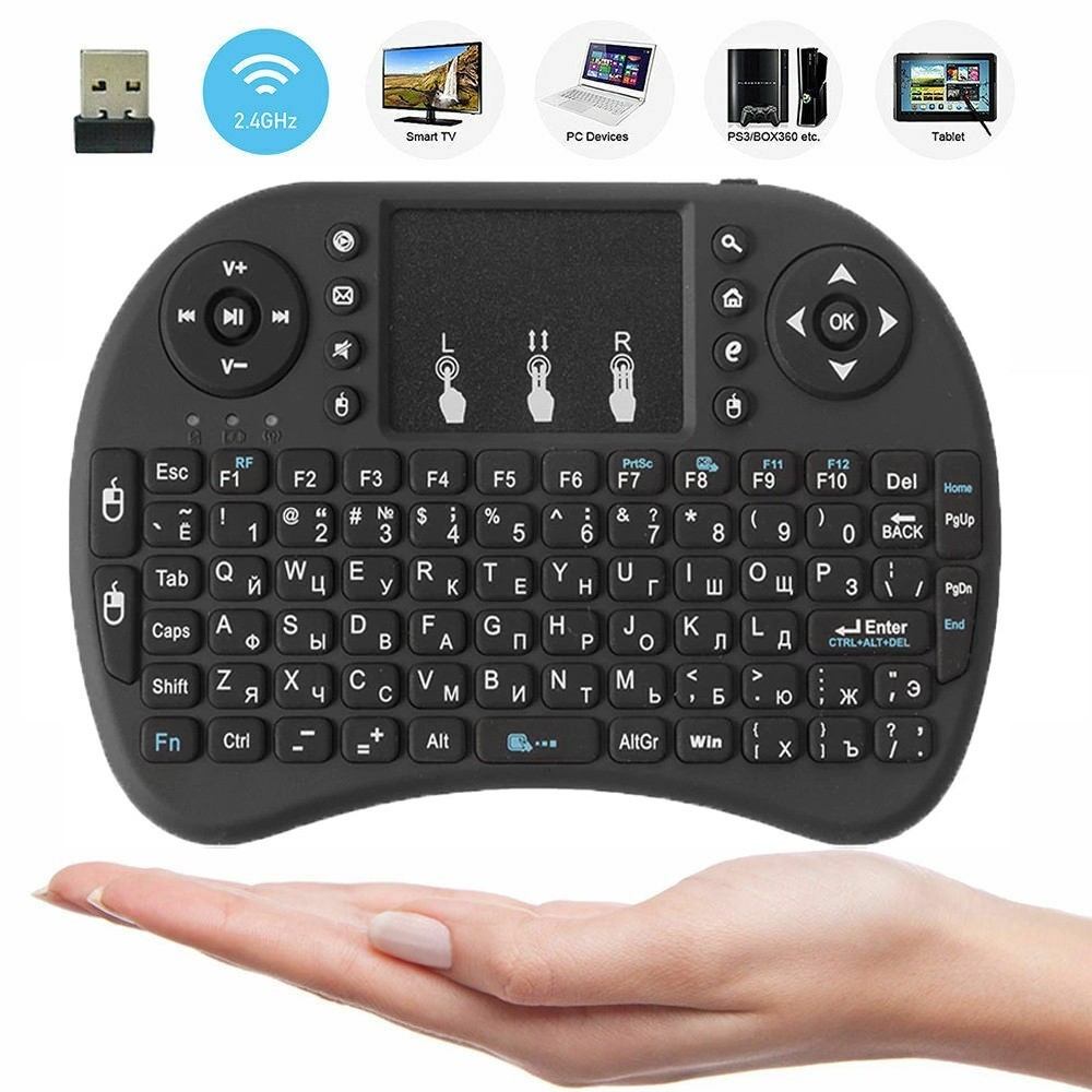 Беспроводная англо-русская клавиатура с тачпадом для Smart TV UKC Rii mini i8 2.4G черная
Беспроводная англо-русская клавиатура с тачпадом для Smart TV UKC Rii mini i8 2.4G черная