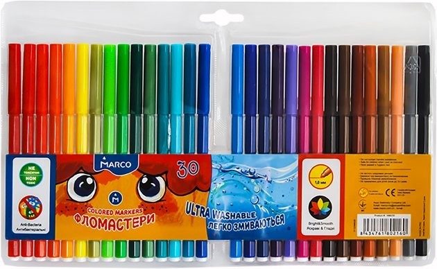 Фломастеры Marco Super Washable смываемые водой на водной основе, 30 цветов 1690-30
Фломастеры Marco Super Washable смываемые водой на водной основе, 30 цветов 1690-30