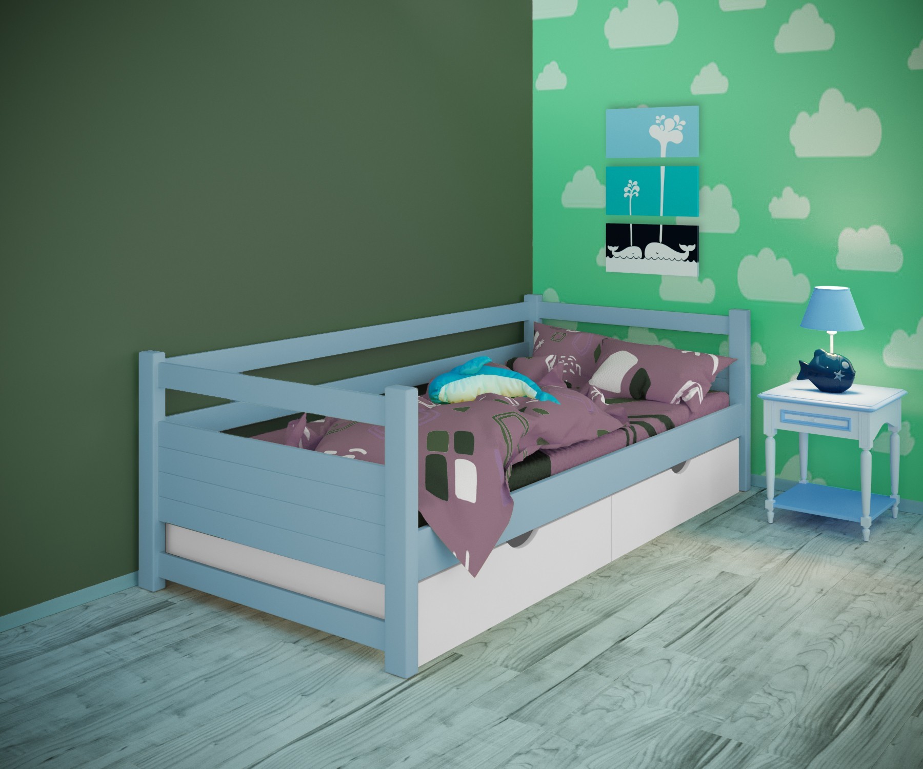 Кровать односпальная тахта RainbowDream Филипп 90х190 см голубой массив ольхи, с ящиками
Кровать односпальная тахта RainbowDream Филипп 90х190 см голубой массив ольхи, с ящиками