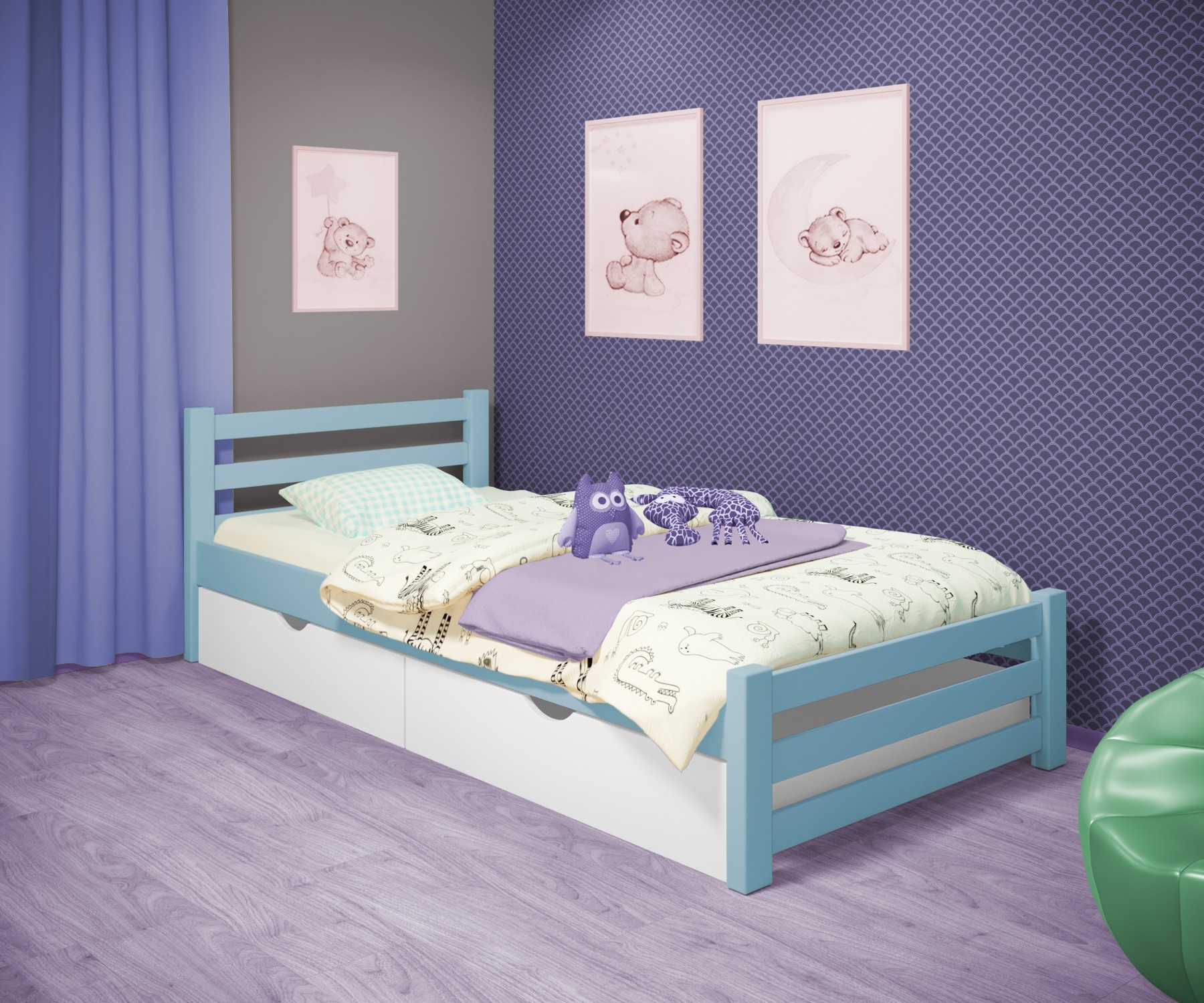 Кровать односпальная RainbowDream Ламия 80х190 см голубой массив ольхи, с ящиками
Кровать односпальная RainbowDream Ламия 80х190 см голубой массив ольхи, с ящиками