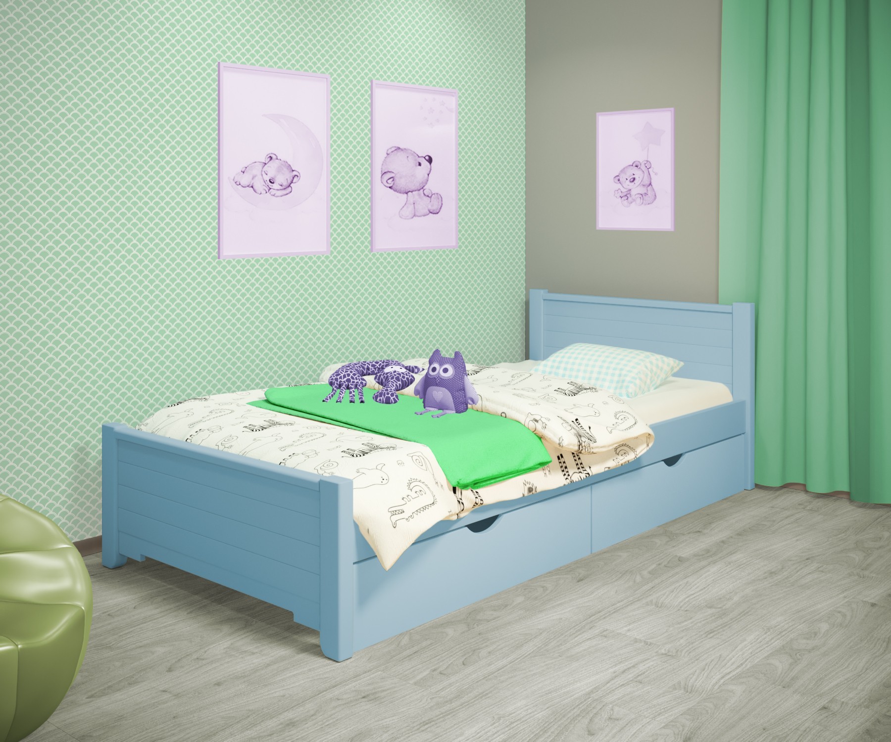 Кровать односпальная RainbowDream Фиронни 80х190 см голубой массив ольхи, с ящиками
Кровать односпальная RainbowDream Фиронни 80х190 см голубой массив ольхи, с ящиками