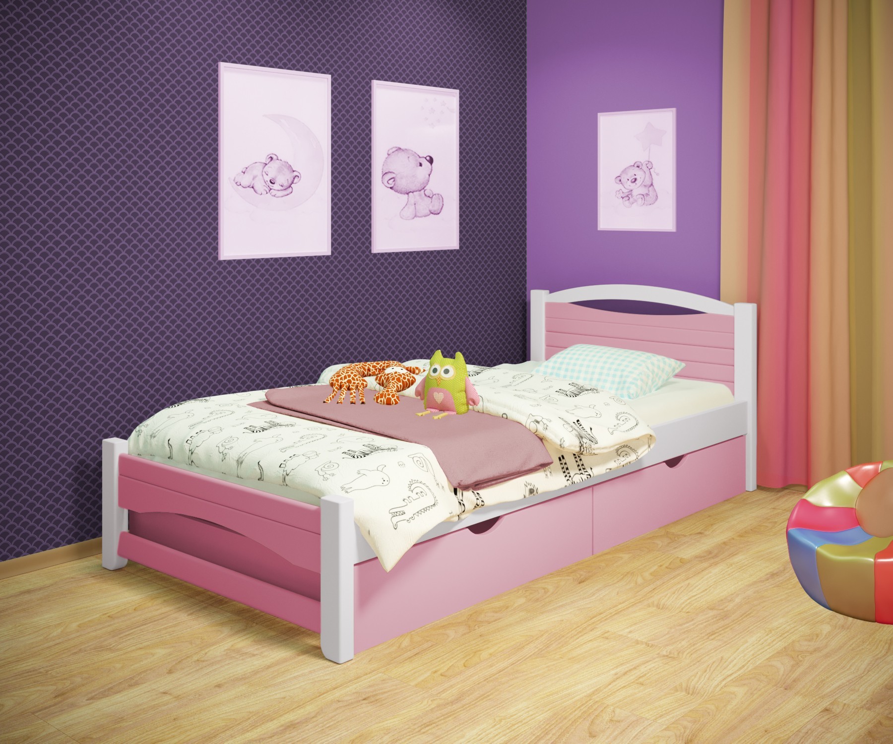 Кровать односпальная RainbowDream Анимона 80х190 см бело-розовый массив ольхи, с ящиками
Кровать односпальная RainbowDream Анимона 80х190 см бело-розовый массив ольхи, с ящиками
