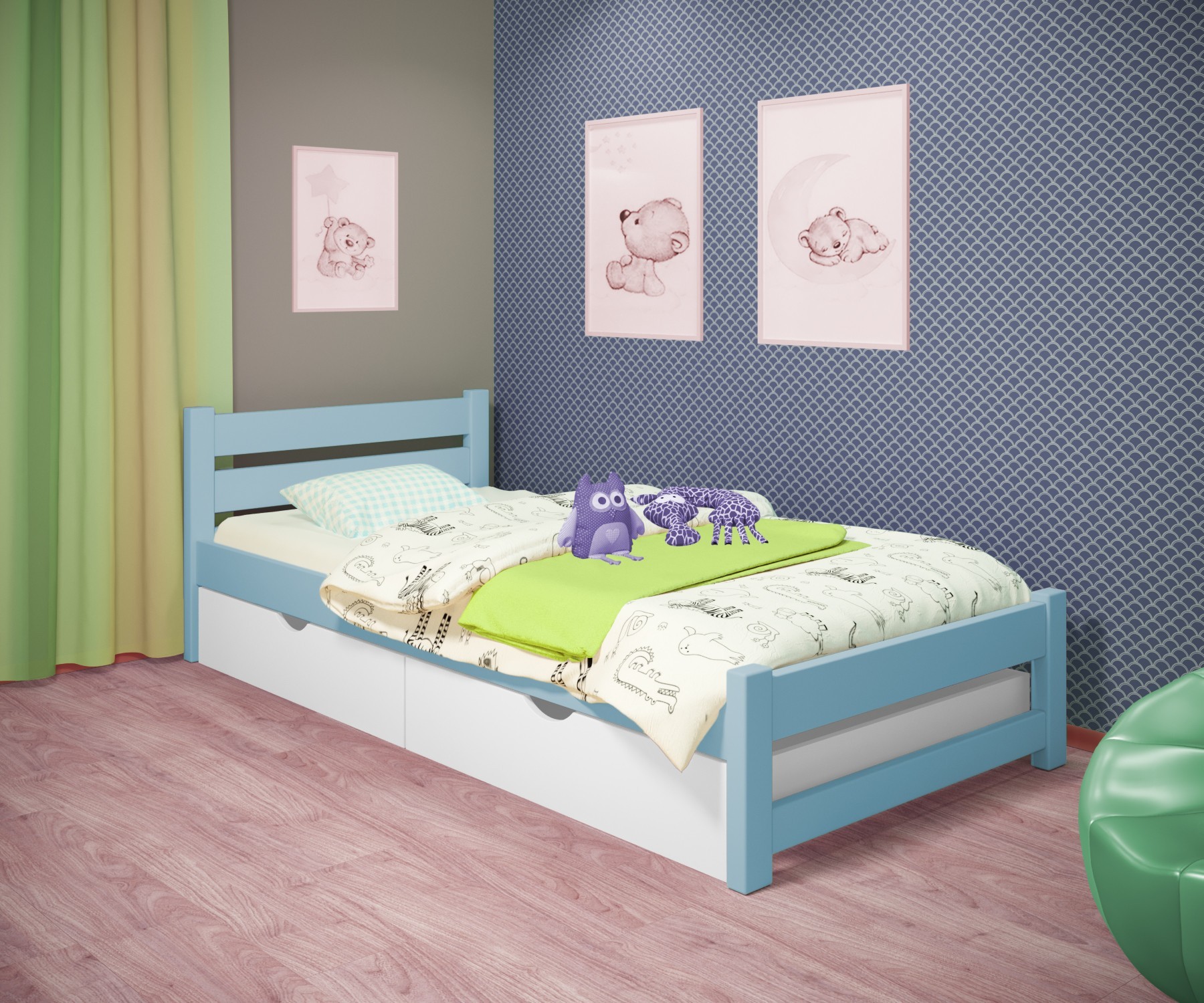 Кровать односпальная RainbowDream Мартино 70х140 см голубой массив ольхи, с ящиками
Кровать односпальная RainbowDream Мартино 70х140 см голубой массив ольхи, с ящиками