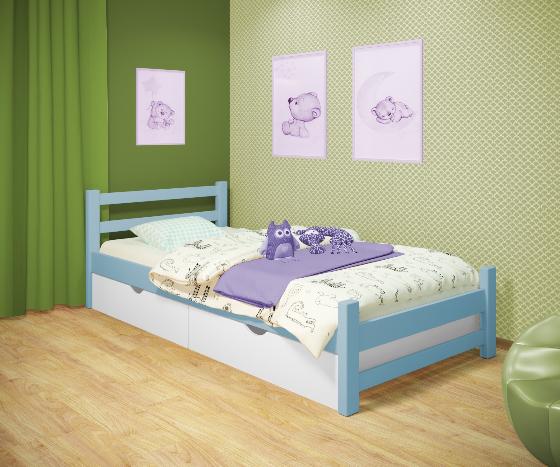 Кровать односпальная RainbowDream Лентори 70х140 см голубой массив ольхи, с ящиками
Кровать односпальная RainbowDream Лентори 70х140 см голубой массив ольхи, с ящиками
