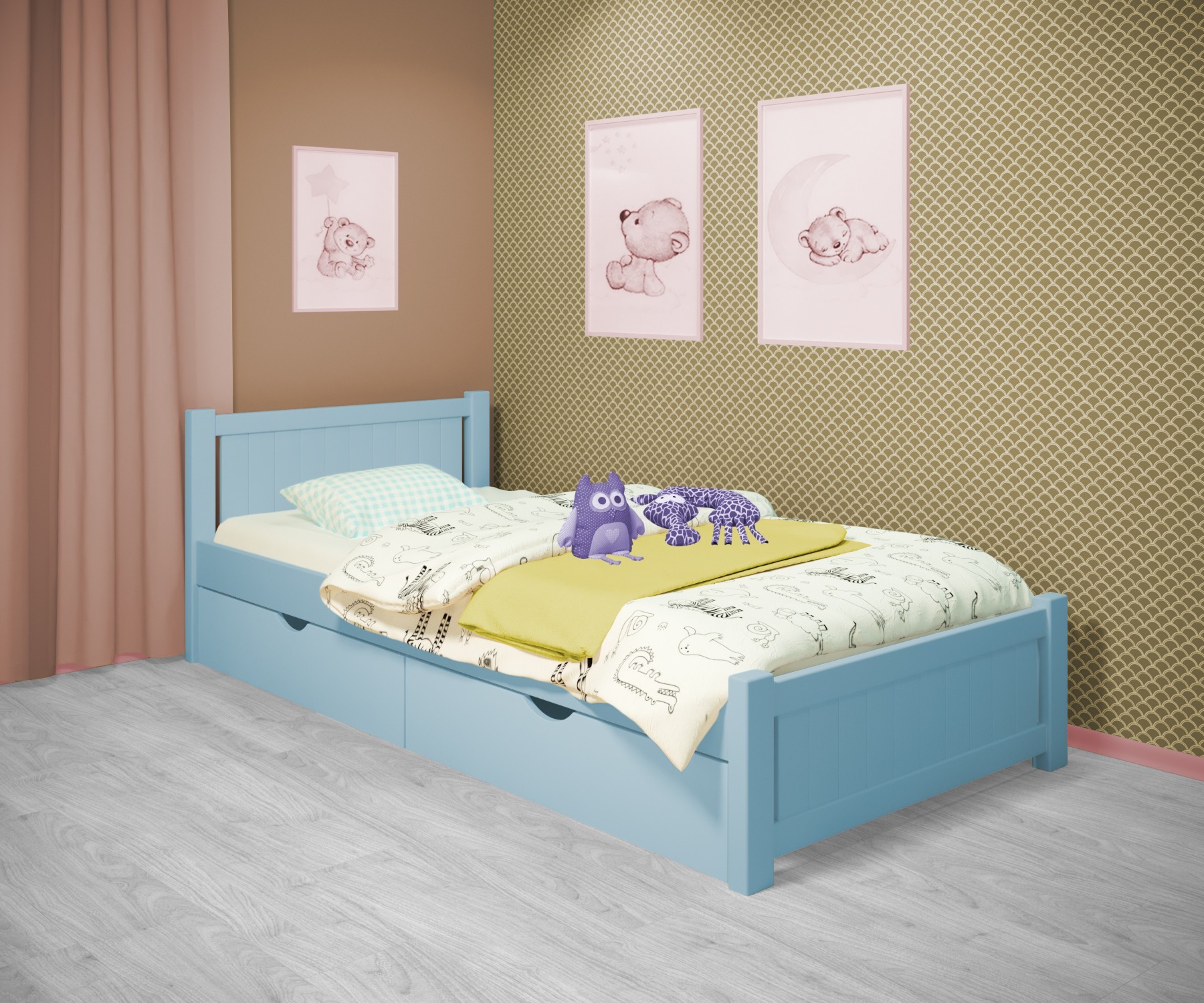 Кровать односпальная RainbowDream Лимонти 90х200 см голубой массив ольхи, с ящиками
Кровать односпальная RainbowDream Лимонти 90х200 см голубой массив ольхи, с ящиками