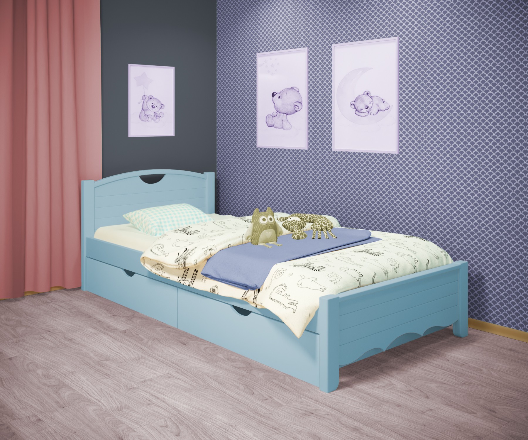 Кровать односпальная RainbowDream Дженни 70х140 см голубой массив ольхи, с ящиками
Кровать односпальная RainbowDream Дженни 70х140 см голубой массив ольхи, с ящиками