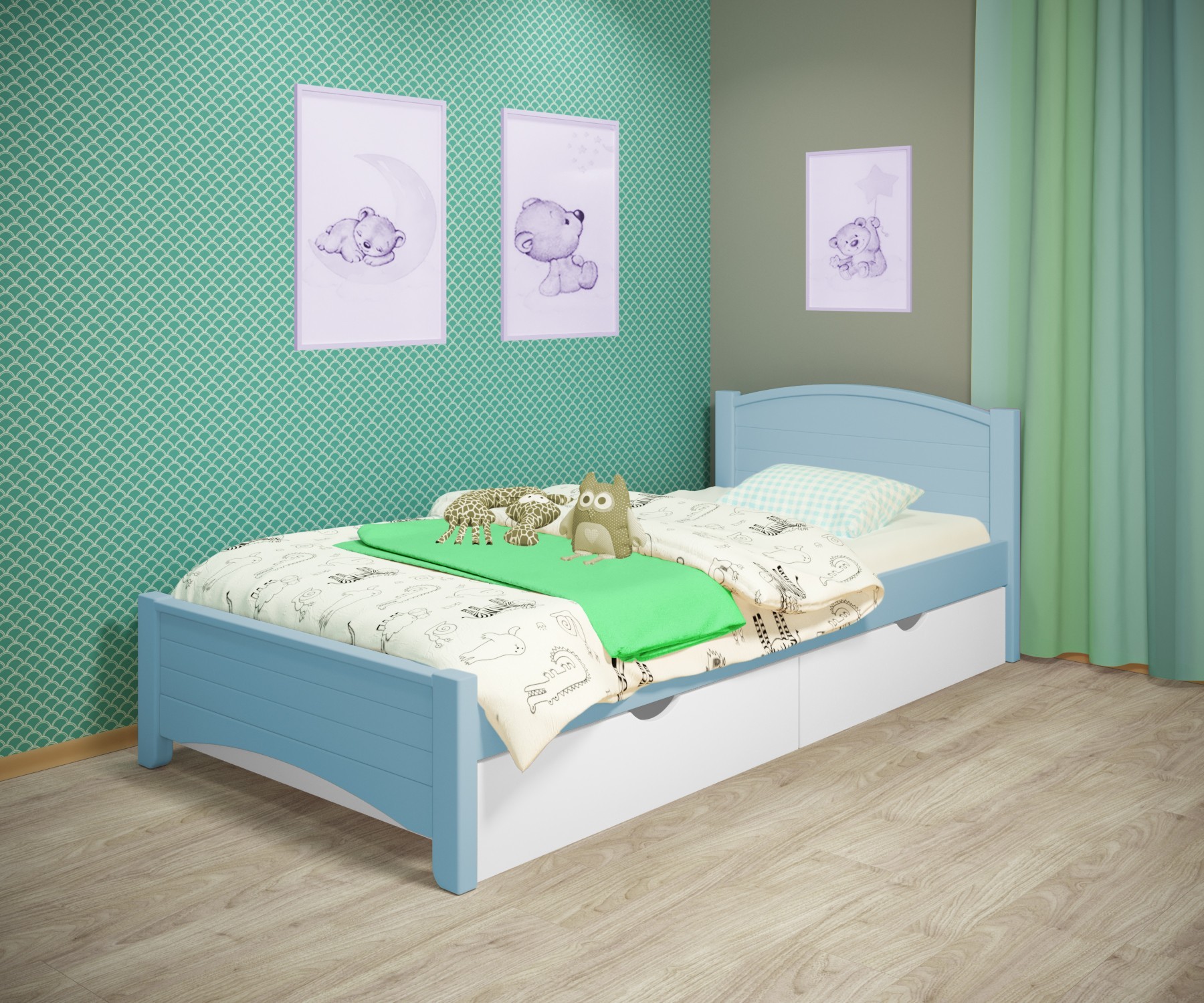 Кровать односпальная RainbowDream Доминика 80х200 см голубой массив ольхи, с ящиками
Кровать односпальная RainbowDream Доминика 80х200 см голубой массив ольхи, с ящиками