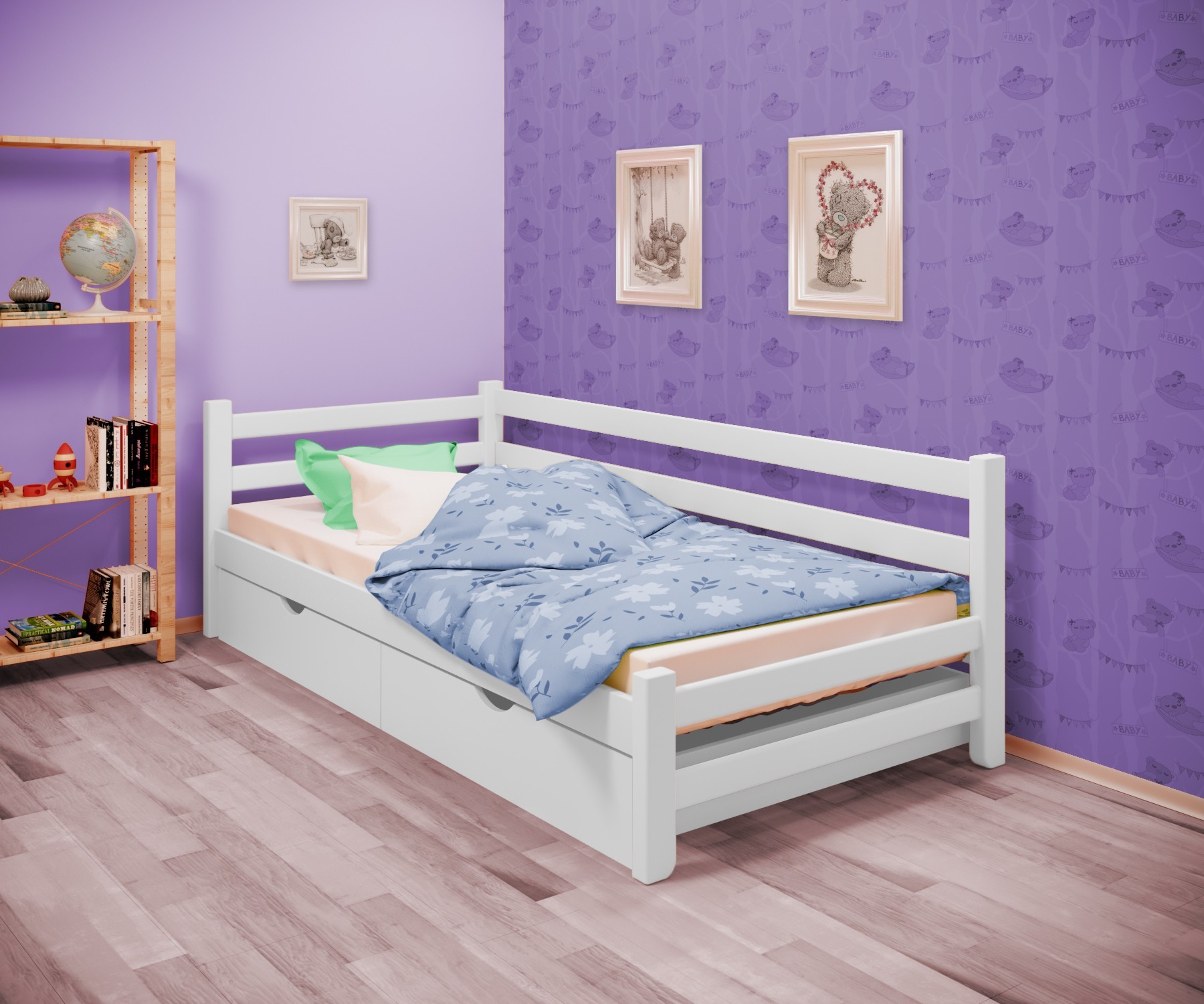 Кровать односпальная угловая RainbowDream Томас 80х190 см белый массив ольхи, с ящиками
Кровать односпальная угловая RainbowDream Томас 80х190 см белый массив ольхи, с ящиками