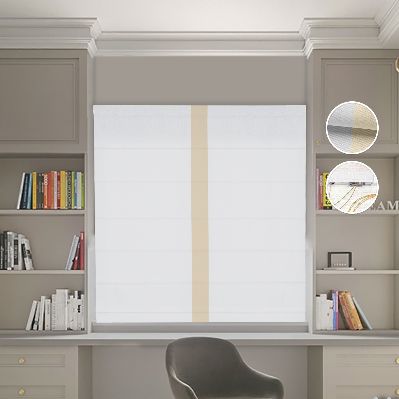 Римские шторы DECOLIV Блэкаут Нова светло-серый с бежевым кантом по центру 160*170
Римские шторы DECOLIV Блэкаут Нова светло-серый с бежевым кантом по центру 160*170