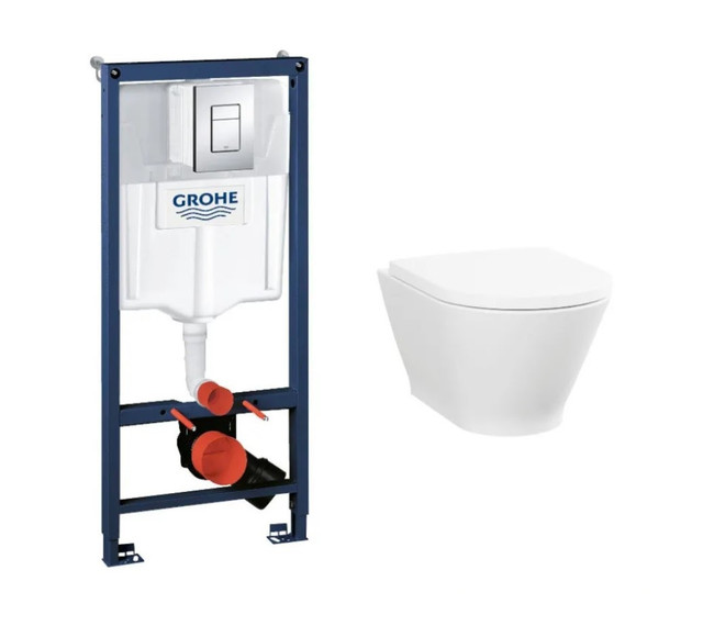 Готовый набор подвесного унитаза: инсталляция Grohe с кнопкой смыва и безободковый подвесной унитаз Lavinia Boho Elegant 
Готовый набор подвесного унитаза: инсталляция Grohe с кнопкой смыва и безободковый подвесной унитаз Lavinia Boho Elegant