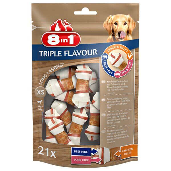 Лакомство для собак 8in1 Triple Flavour Кость прессованная 7 см, 294 г / 21 шт. (говядина и свинина)
Лакомство для собак 8in1 Triple Flavour Кость прессованная 7 см, 294 г / 21 шт. (говядина и свинина)