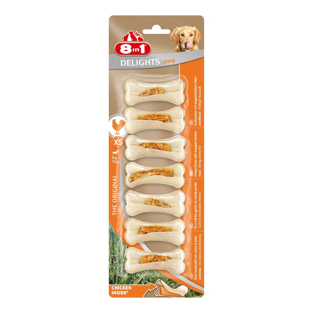Лакомство для собак 8in1 Delights Кость прессованная Strong 7 см, 140 г / 7 шт. (курица)
Лакомство для собак 8in1 Delights Кость прессованная Strong 7 см, 140 г / 7 шт. (курица)