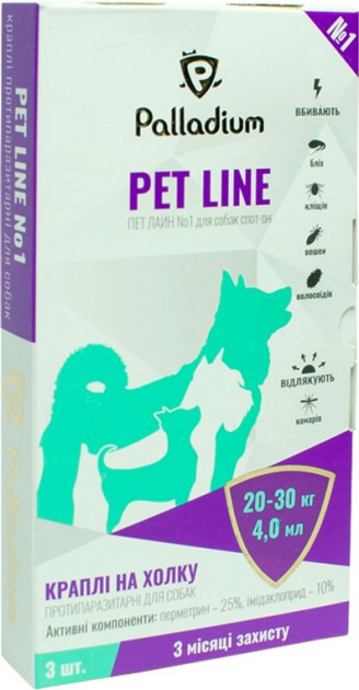 Капли на холку Palladium Pet Line №1 от паразитов для собак весом от 20 до 30 кг 4 мл 3 шт (4820150202538)
Капли на холку Palladium Pet Line №1 от паразитов для собак весом от 20 до 30 кг 4 мл 3 шт (4820150202538)