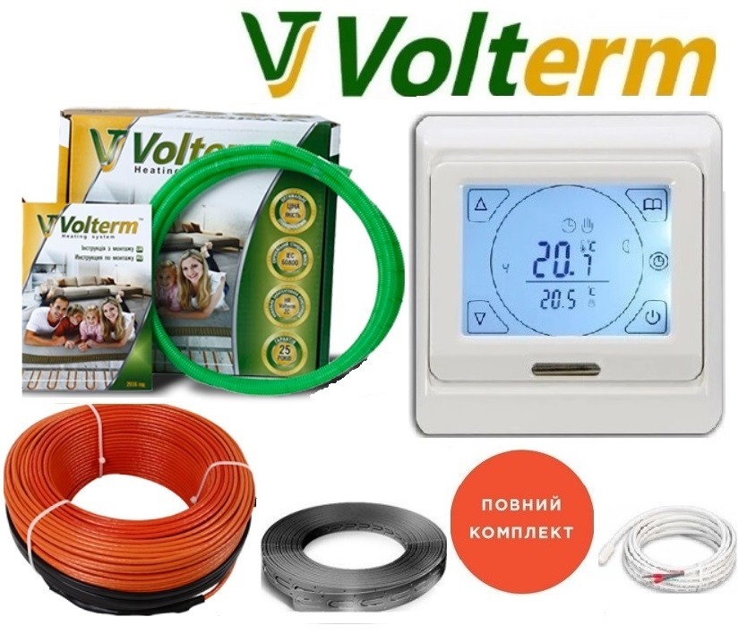 Теплый пол Volterm 9,4м²-11,8м²/1700Вт (94м) тонкий кабель двужильный нагревательный под плитку HR 18Вт/м с сенсорным программируемым терморегулятором E 91
Теплый пол Volterm 9,4м²-11,8м²/1700Вт (94м) тонкий кабель двужильный нагревательный под плитку HR 18Вт/м с сенсорным программируемым терморегулятором E 91