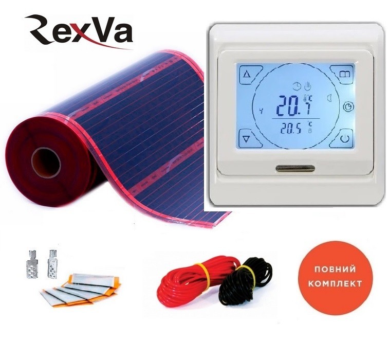 Пленочный теплый пол RexVa PTC-220Вт/м² 1,5м² (0.5м х 3м)/ 330Вт под ламинат с сенсорным программируемым терморегулятором E 91
Пленочный теплый пол RexVa PTC-220Вт/м² 1,5м² (0.5м х 3м)/ 330Вт под ламинат с сенсорным программируемым терморегулятором E 91