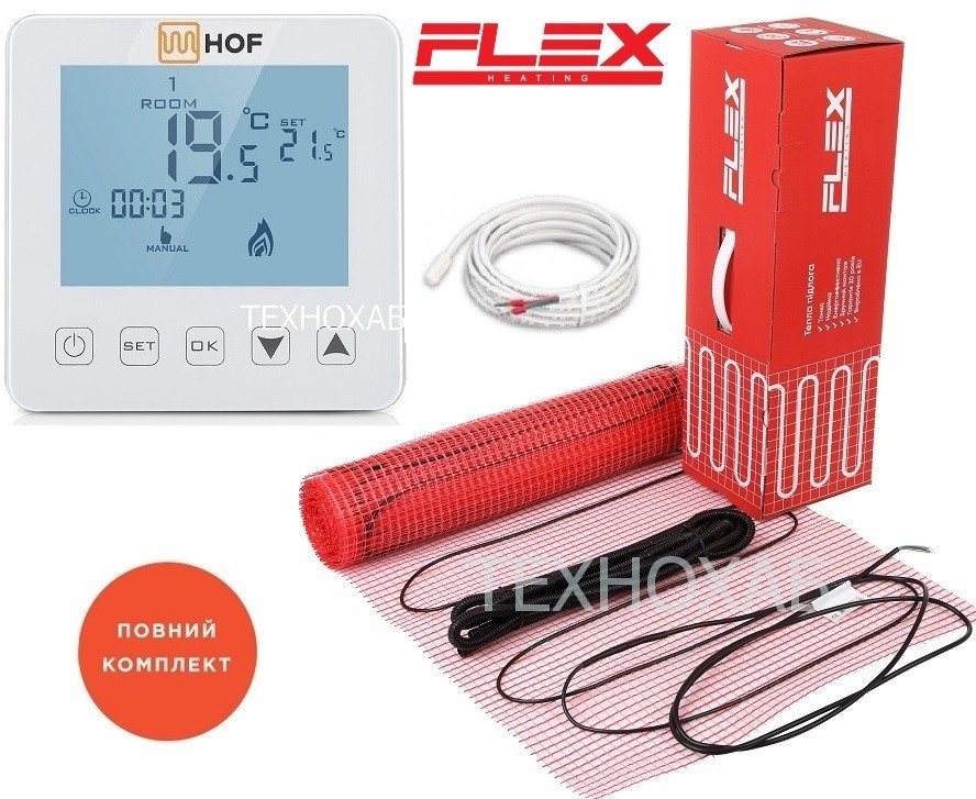 Теплый пол Flex EHM 4,0м²/700Вт/ 175Вт/м² двухжильный нагревательный мат под плитку с сенсорным программируемым терморегулятором HOF sen
Теплый пол Flex EHM 4,0м²/700Вт/ 175Вт/м² двухжильный нагревательный мат под плитку с сенсорным программируемым терморегулятором HOF sen