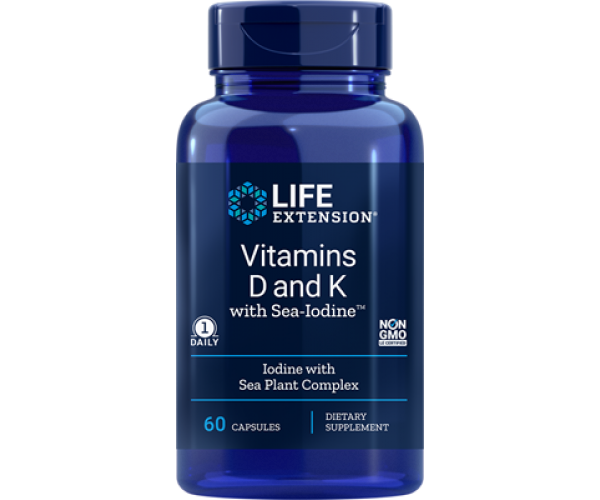 Вітамін D і K з йодом Vitamins D and K with Sea-Iodine Life Extension 60 капсул (LE052)
Вітамін D і K з йодом Vitamins D and K with Sea-Iodine Life Extension 60 капсул (LE052)