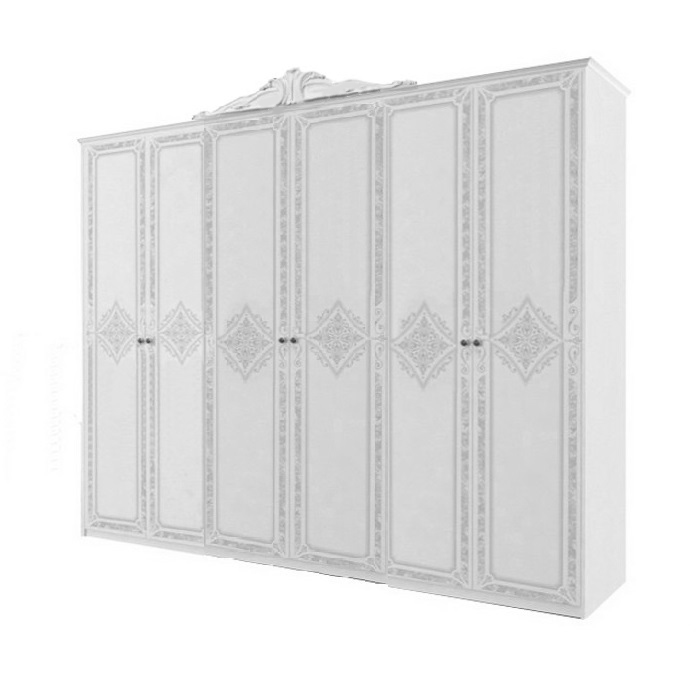 Шкаф распашной в спальню, в прихожую из ЛДСП Луиза 6Д LZ-26-11-WB MiroMark белый глянец (с декором в форме короны, без зеркал)
Шкаф распашной в спальню, в прихожую из ЛДСП Луиза 6Д LZ-26-11-WB MiroMark белый глянец (с декором в форме короны, без зеркал)