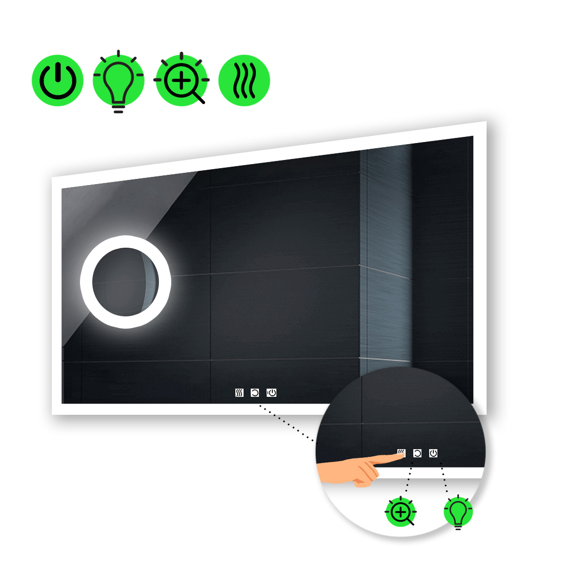 Зеркало Simphony с Led-подсветкой, тремя сенсорами, подогревом, линзой с подсветкой 140x90 см
Зеркало Simphony с Led-подсветкой, тремя сенсорами, подогревом, линзой с подсветкой 140x90 см