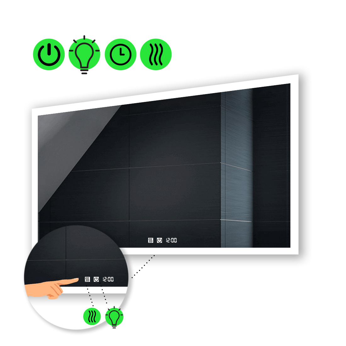 Зеркало Simphony с Led-подсветкой, с двух канальными сенсорами, с часами и подогревом 140x90 см
Зеркало Simphony с Led-подсветкой, с двух канальными сенсорами, с часами и подогревом 140x90 см